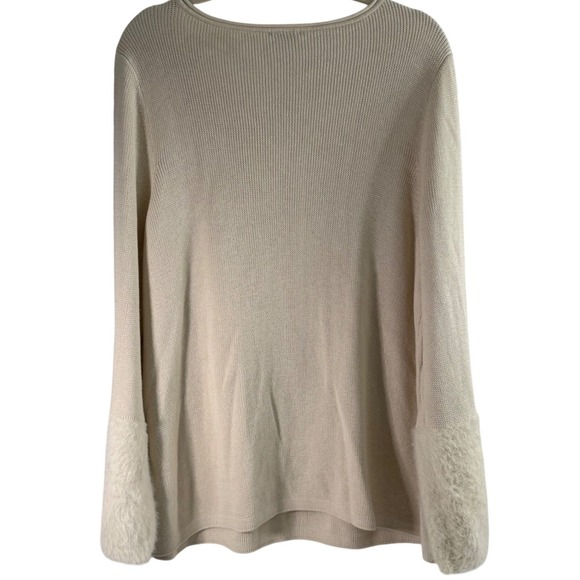 J Jill Cream Textured Sweater Fuzzy Bell Sleeve XL Coastal Grandmother Cozy - Picture 3 of 10